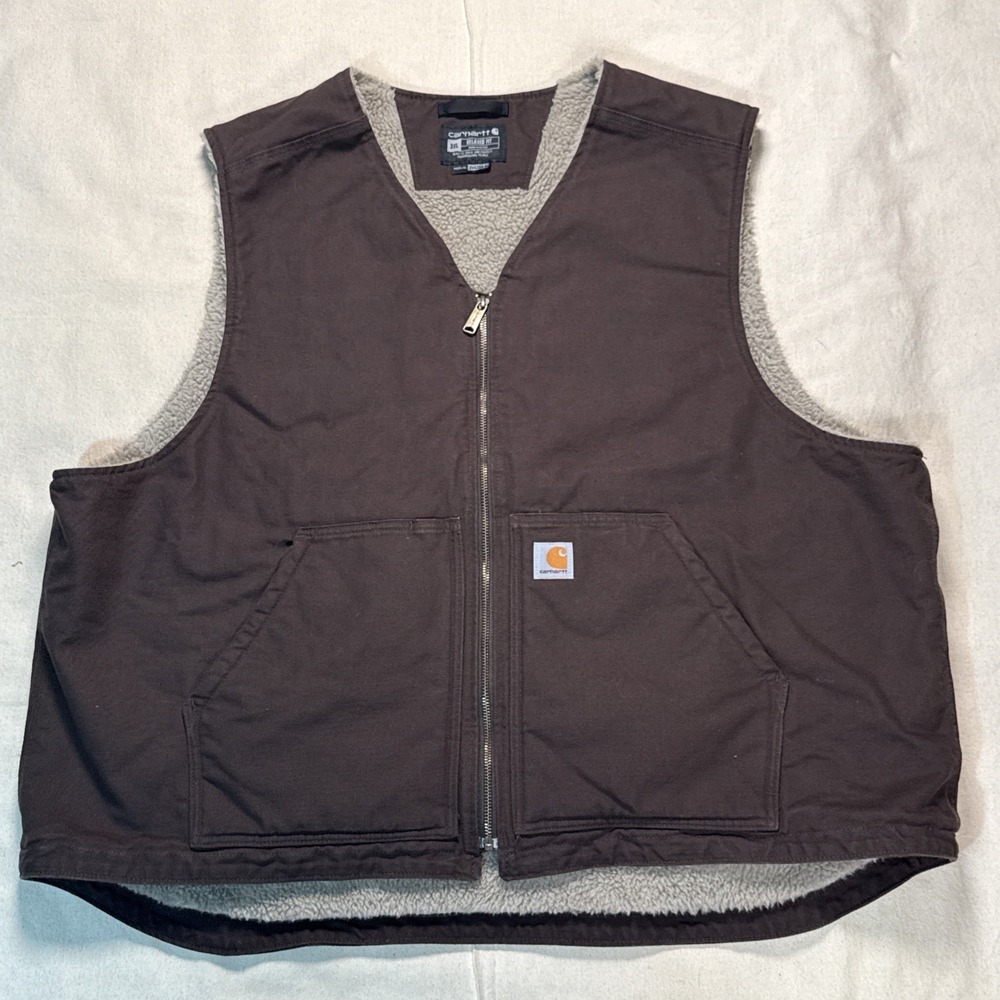 Vintage Y2K Carhartt Brown Duck Canvas Arctic Sherpa Vest USA XXL